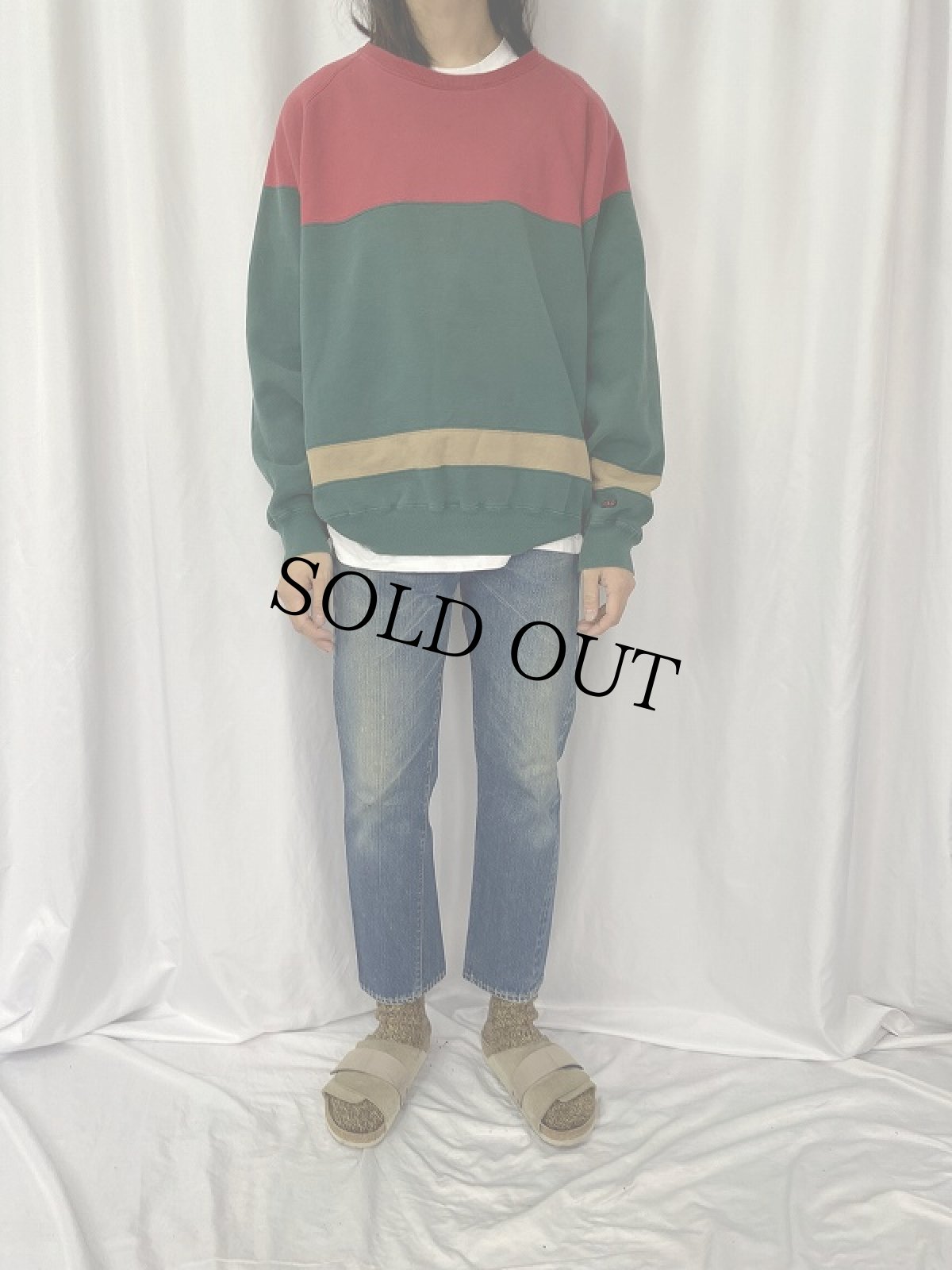 画像2: 80〜90's POLO COUNTRY RALPH LAUREN ボーダー柄 ラグランスウェット L (2)