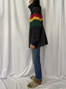 画像3: 90's POLO Ralph Lauren USA製 ラスタカラーボーダー柄 タートルネック鹿の子ロンT BLACK XL (3)