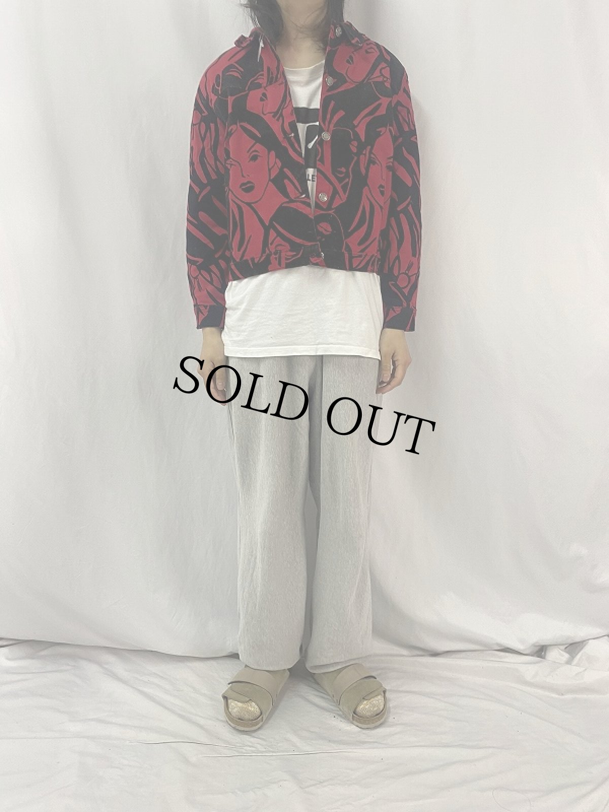 画像2: 80's PARK AVENUE USA製 フェイス柄 ベロア切り替えジャケット L (2)