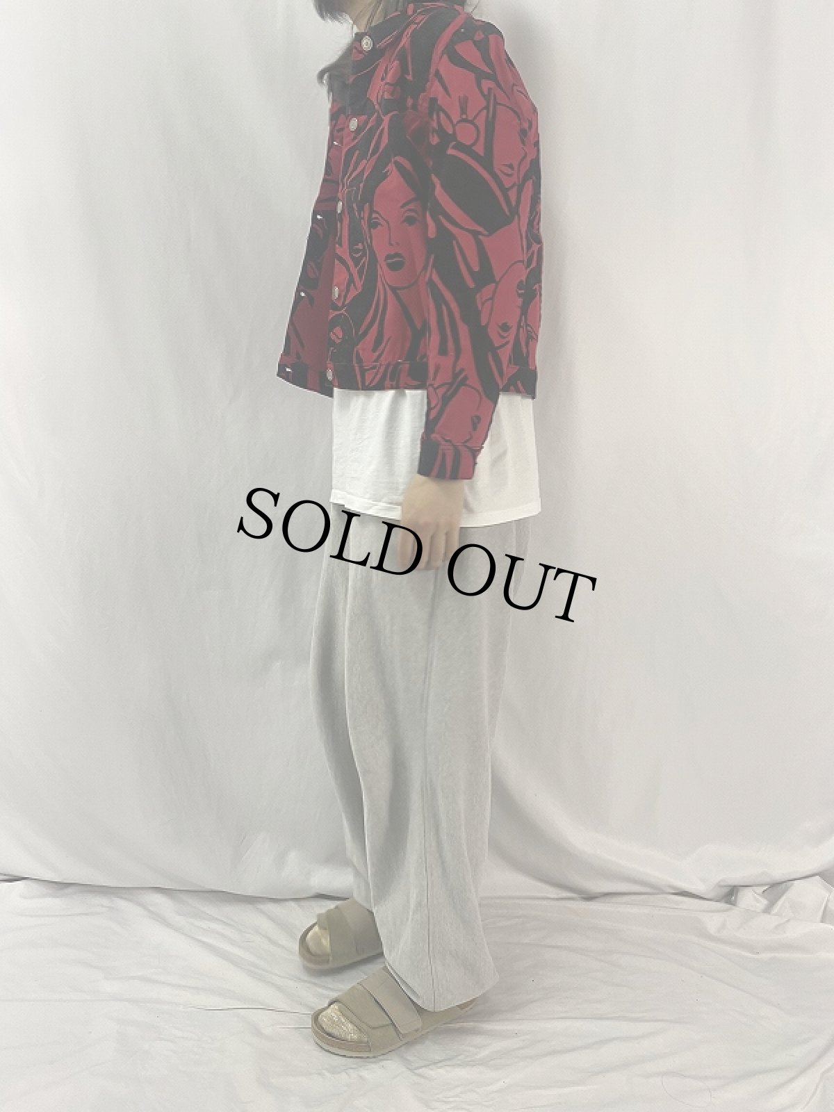 画像3: 80's PARK AVENUE USA製 フェイス柄 ベロア切り替えジャケット L (3)