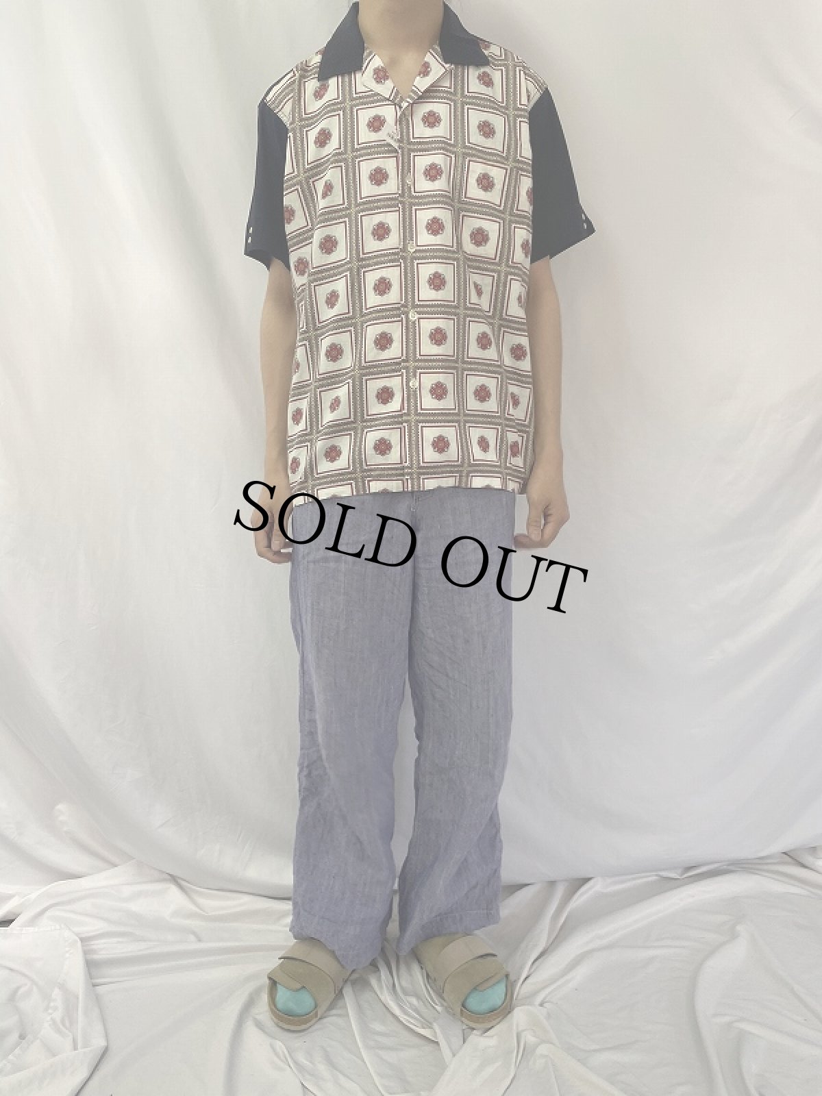 画像2: 60's Tooke CANADA製 総柄 オープンカラーコットンシャツ L (2)