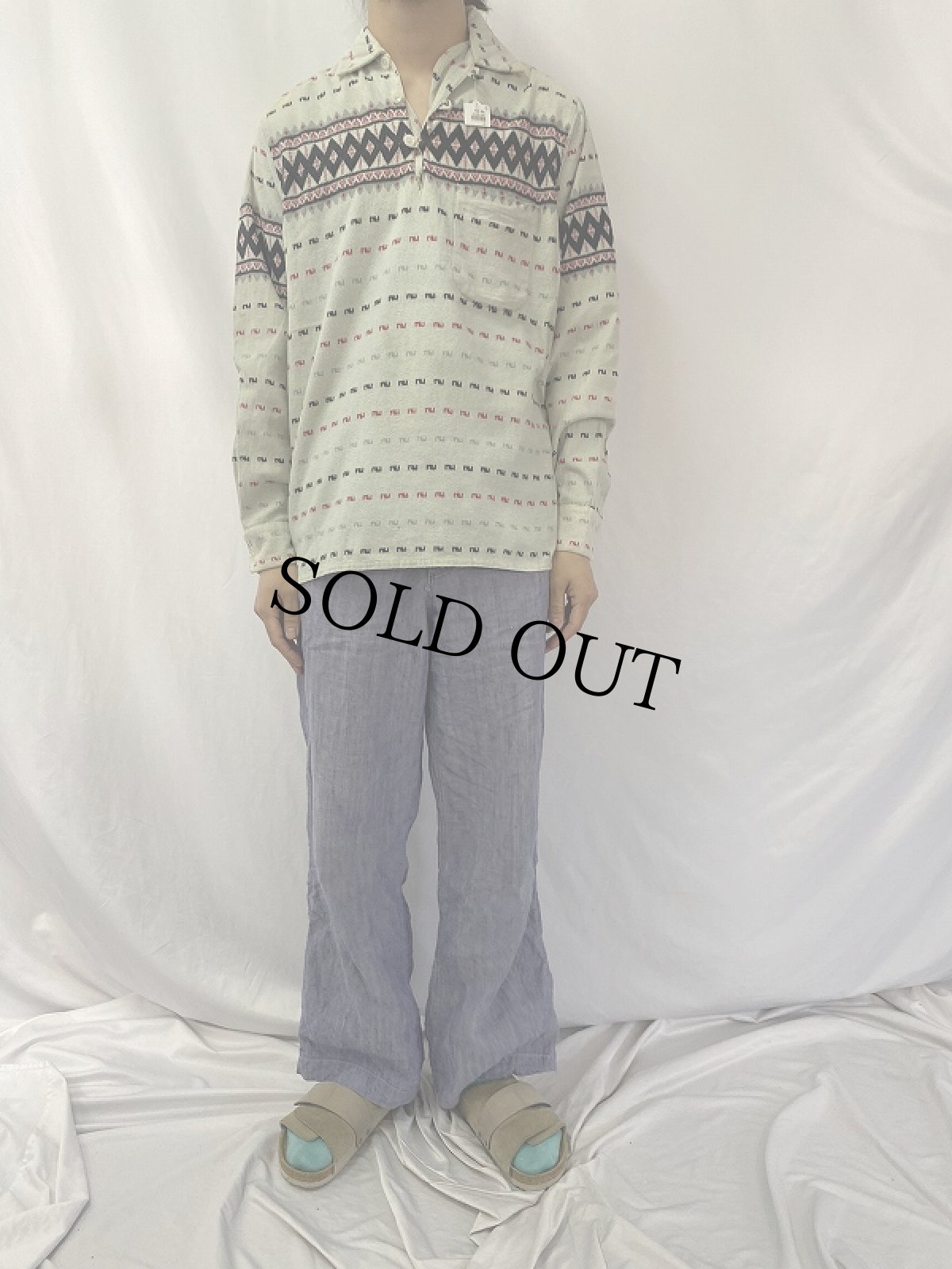 画像2: 50's E&W 雪柄 プルオーバー ネルシャツ M (2)