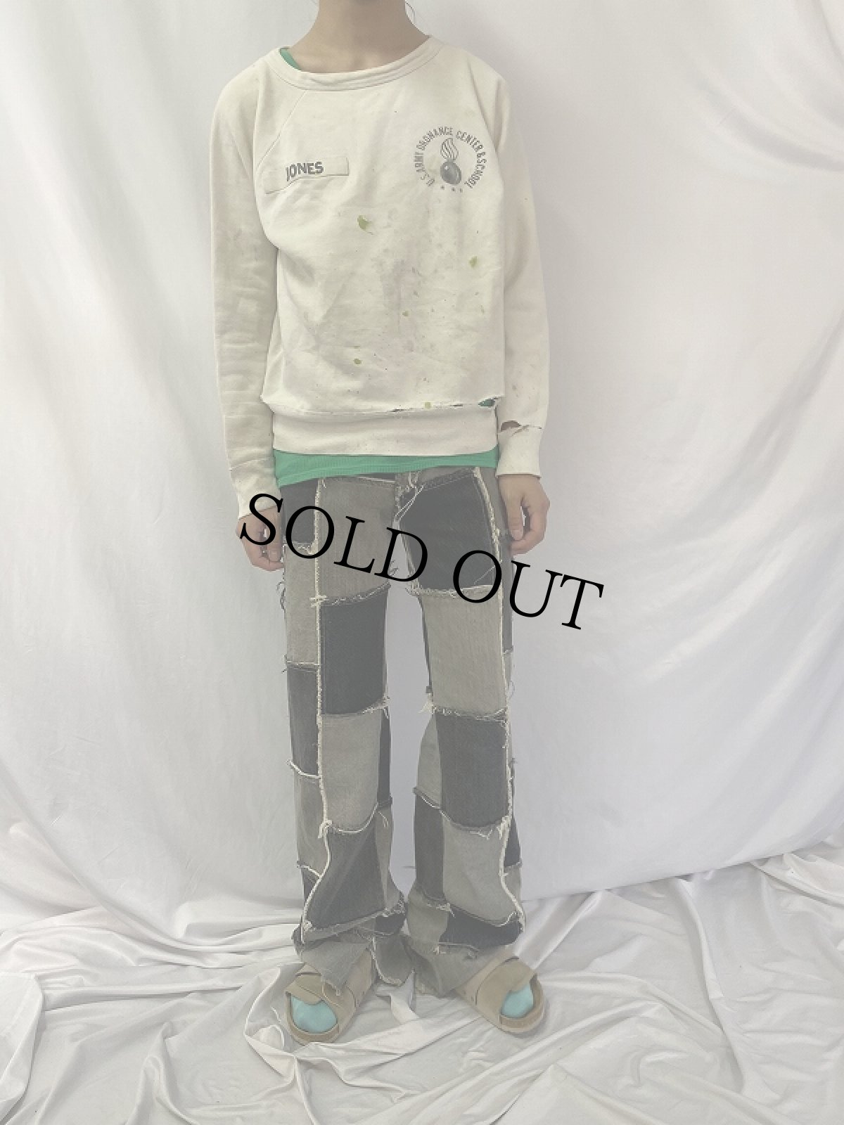 画像2: パッチワーク ブラックデニムフレアパンツ W30 (2)