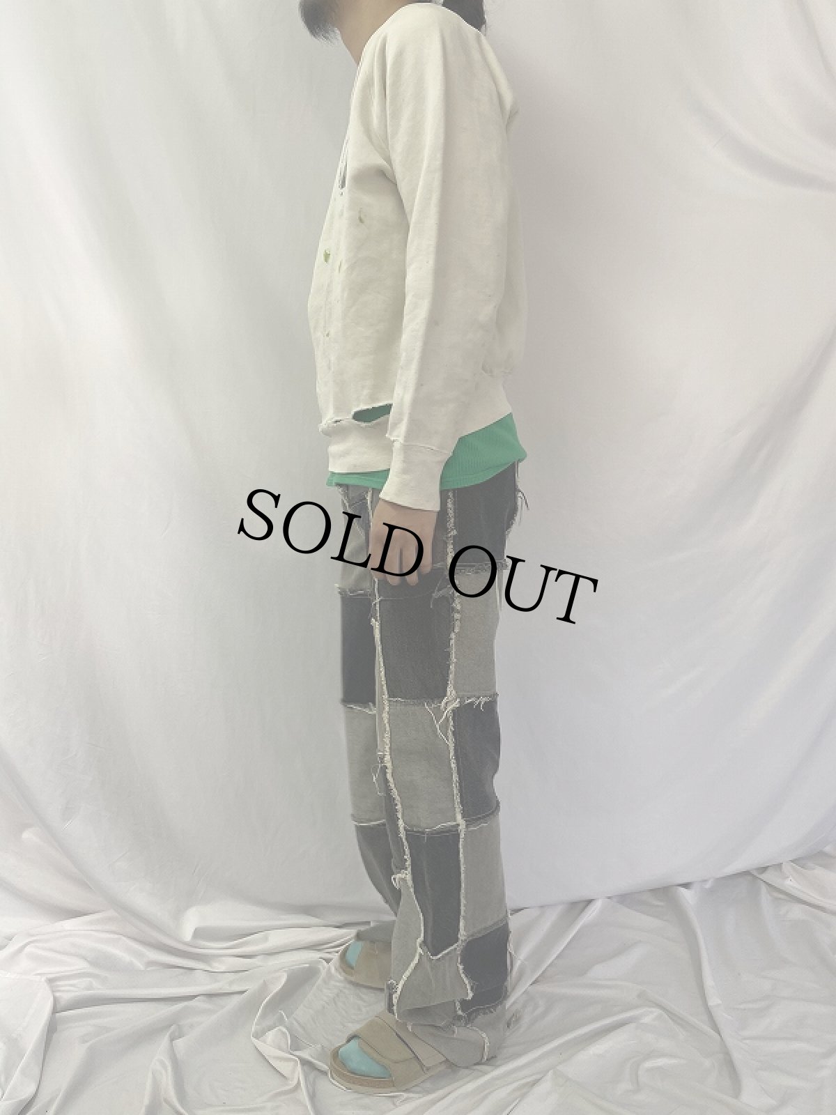 画像3: パッチワーク ブラックデニムフレアパンツ W30 (3)