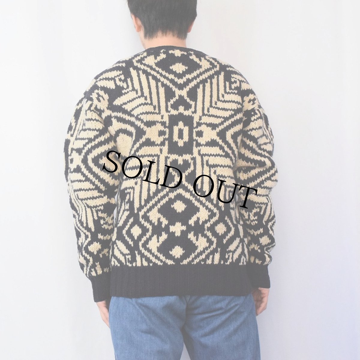 画像3: 90's Ralph Lauren ネイティブ柄 ウールニットセーター NAVY M (3)