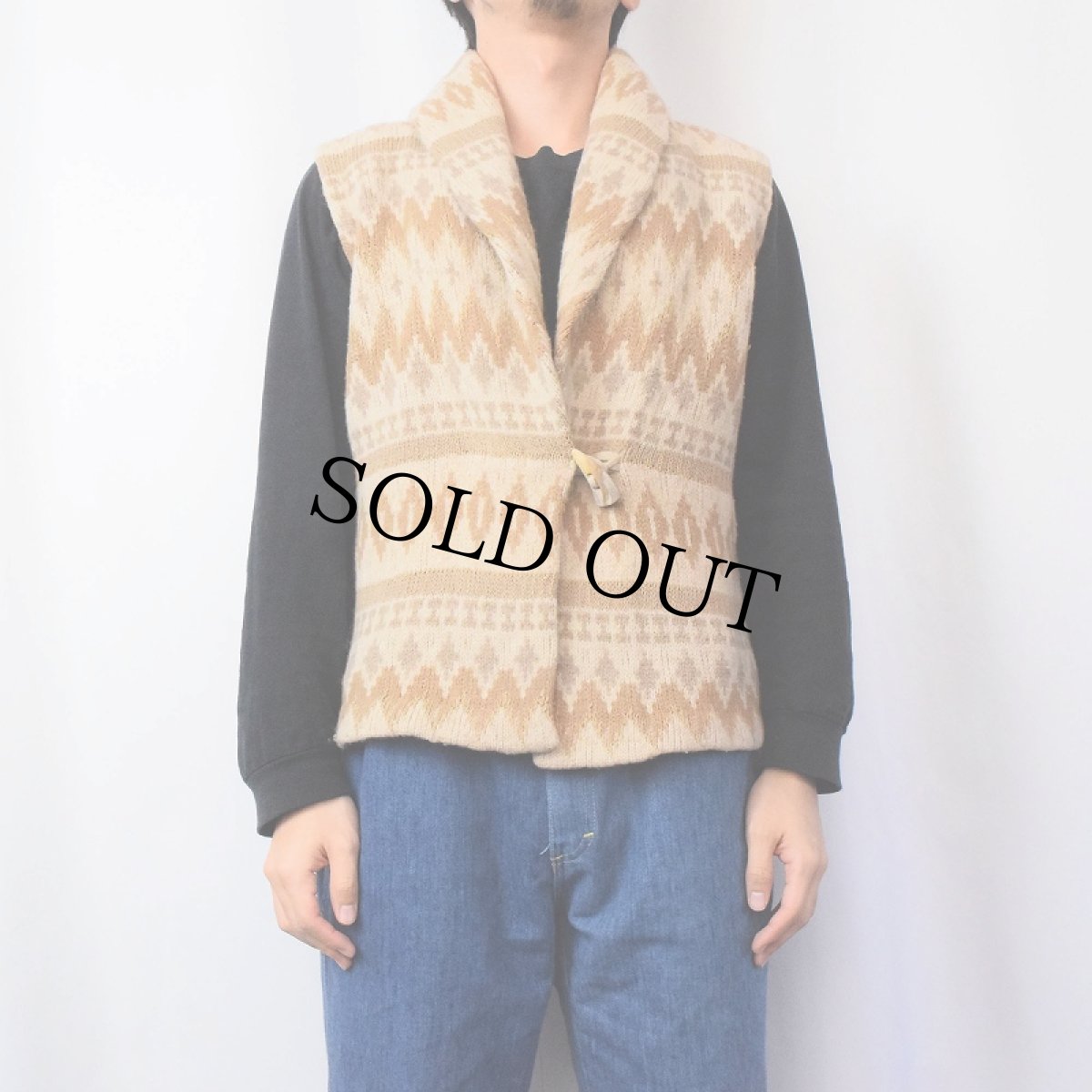 画像2: Lauren Ralph Lauren ネイティブ柄 ショールカラー ウールベスト M (2)