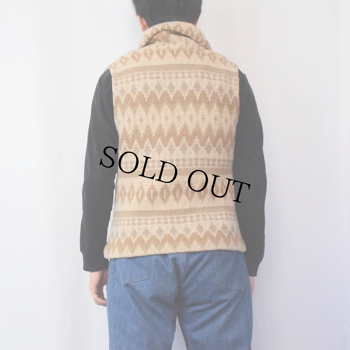 画像3: Lauren Ralph Lauren ネイティブ柄 ショールカラー ウールベスト M (3)