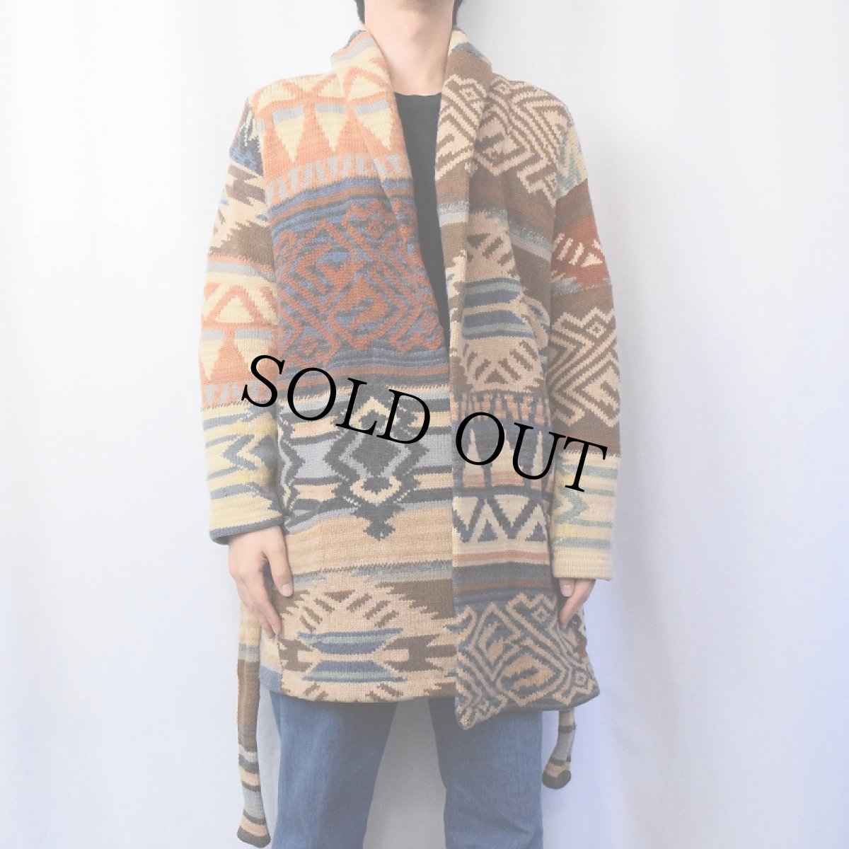 画像2: Lauren Ralph Lauren イカット柄 ショールカラー ウールニットガウン (2)