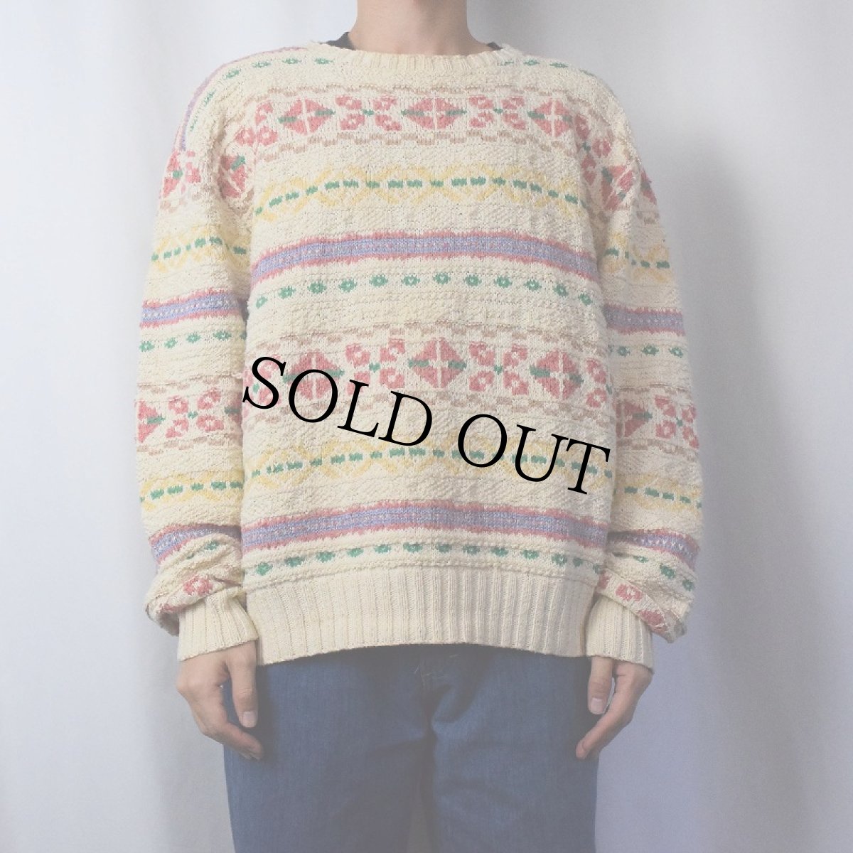 画像2: 90's POLO Ralph Lauren GREAT BRITAIN製 フェアアイル柄 コットンニットセーター L (2)