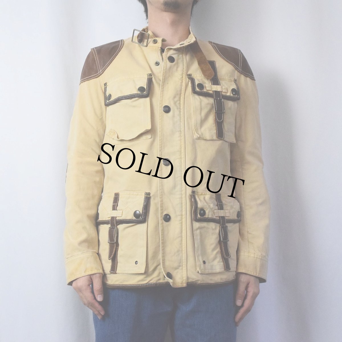 画像2: Ralph Lauren ショルダー&エルボーパッチ付き レザー切り替え キャンバスフィールドジャケット L (2)