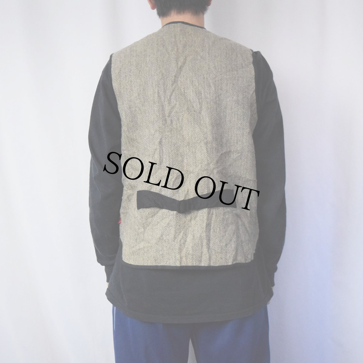 画像3: Woolrich ヘリンボーン織り ウールベスト M (3)