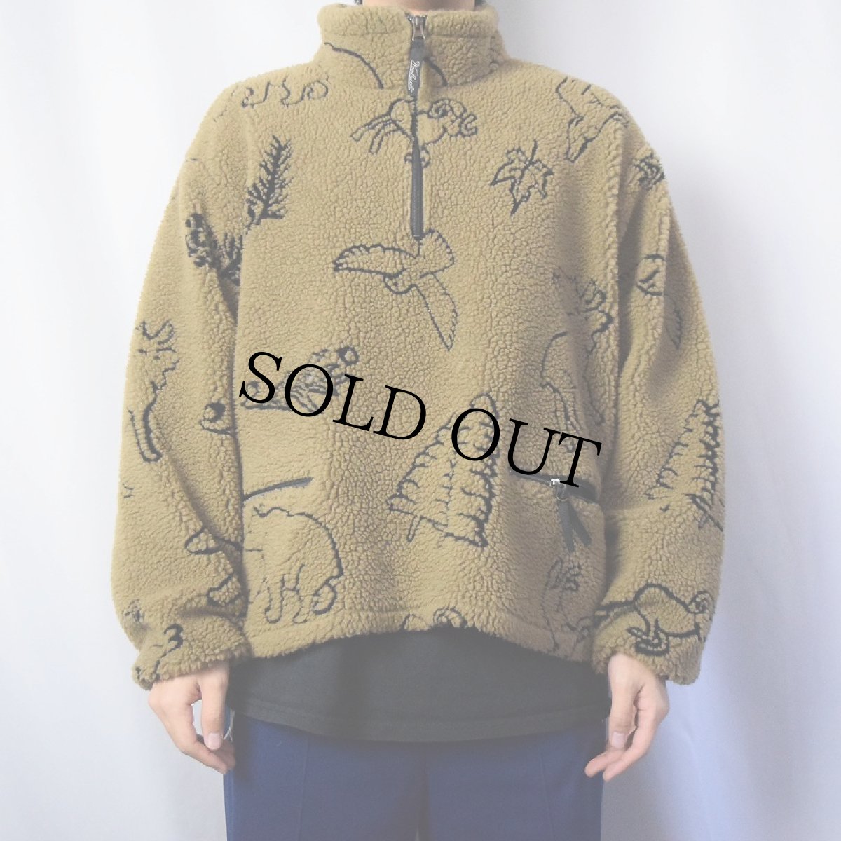 画像2: 90's Woolrich USA製 アニマル柄 ボアフリース ハーフジップジャケット XL (2)