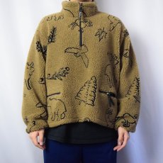 画像2: 90's Woolrich USA製 アニマル柄 ボアフリース ハーフジップジャケット XL (2)