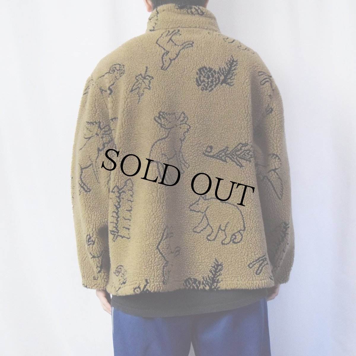 画像3: 90's Woolrich USA製 アニマル柄 ボアフリース ハーフジップジャケット XL (3)