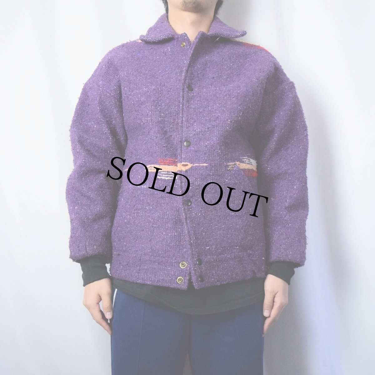 画像2: 90's Davis James USA製 キルティングライナー ネイティブ柄 ラグジャケット M (2)