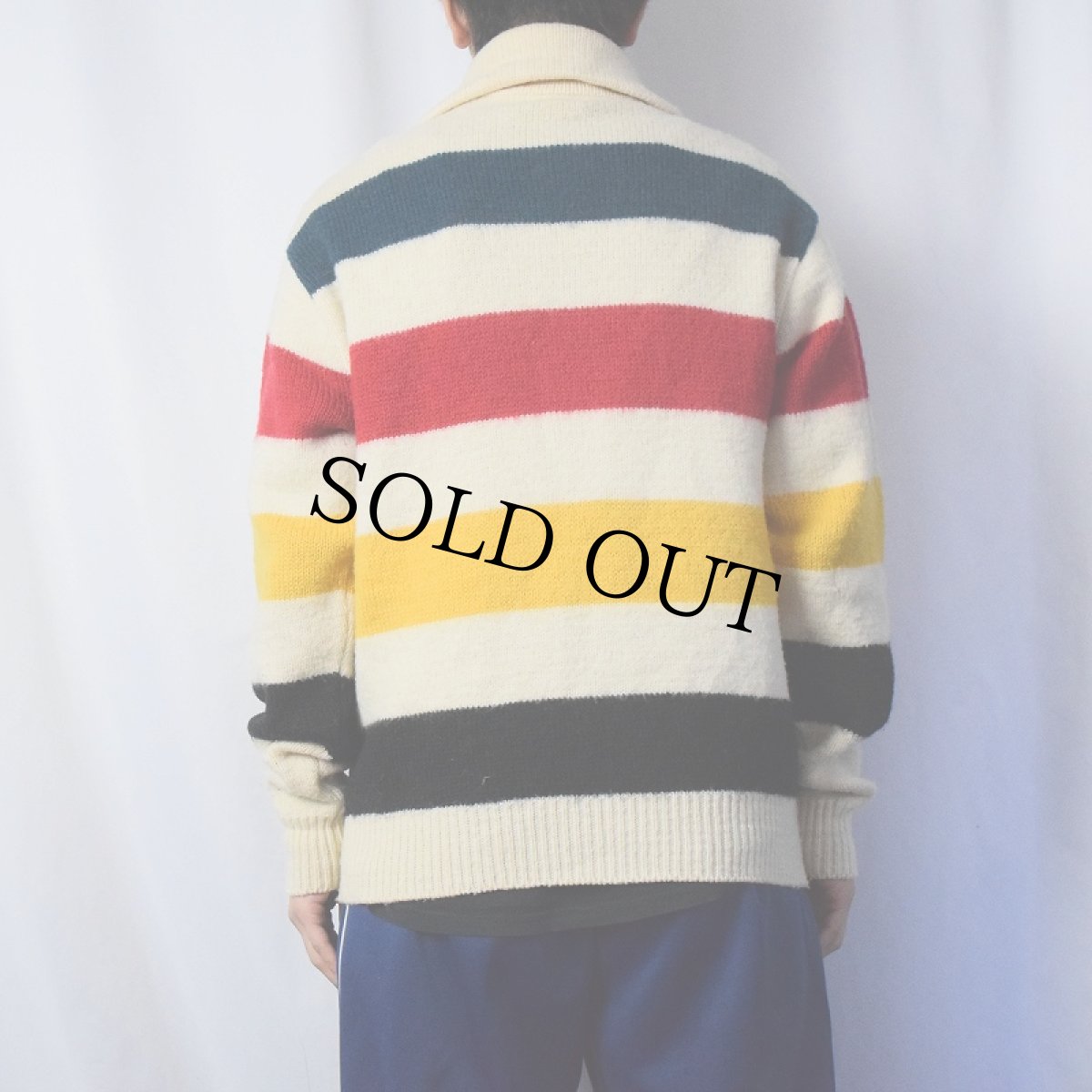 画像3: 80's L.L.Bean USA製 ボーダー柄 ウールニットジャケット L (3)