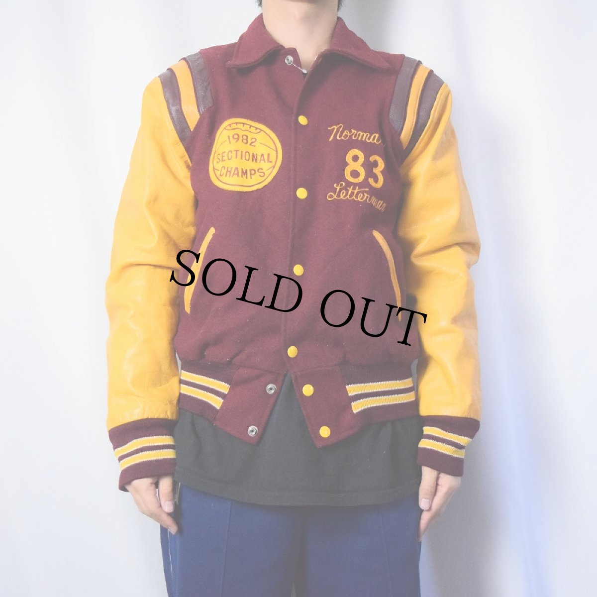 画像3: 70〜80's Holloway "Raiders" チェーン刺繍 ウール×レザースタジャン 40 (3)