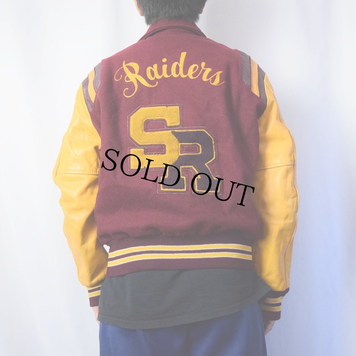 画像4: 70〜80's Holloway "Raiders" チェーン刺繍 ウール×レザースタジャン 40 (4)