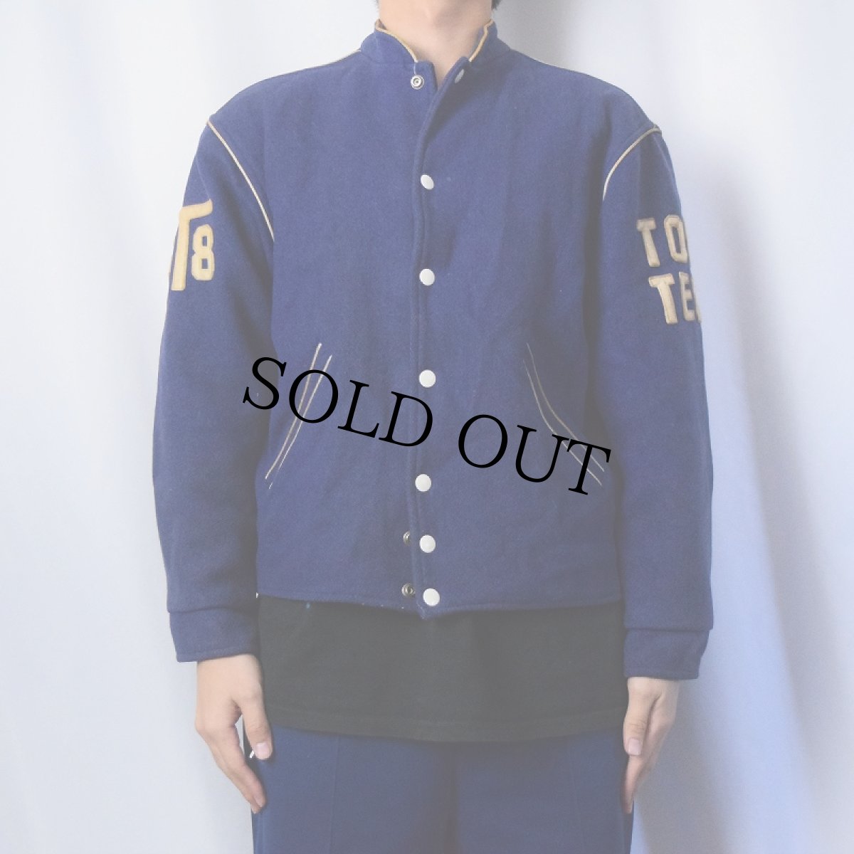 画像3: 60's "GEORGE BROWN COLLEGE" フェルトパッチ スタンドカラー ウールメルトンスタジャン (3)