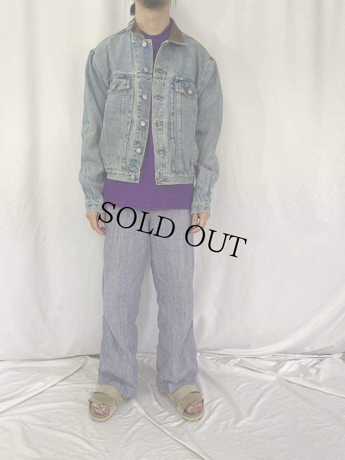 画像2: 90's GUESS レザー切り替え デニムジャケット XL (2)