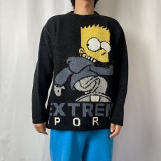 画像2: 2000's THE SIMPSONS "EXTREME SPORT" キャラクター ジャガード アクリル ユーロスキーニットセーター BLACK M (2)