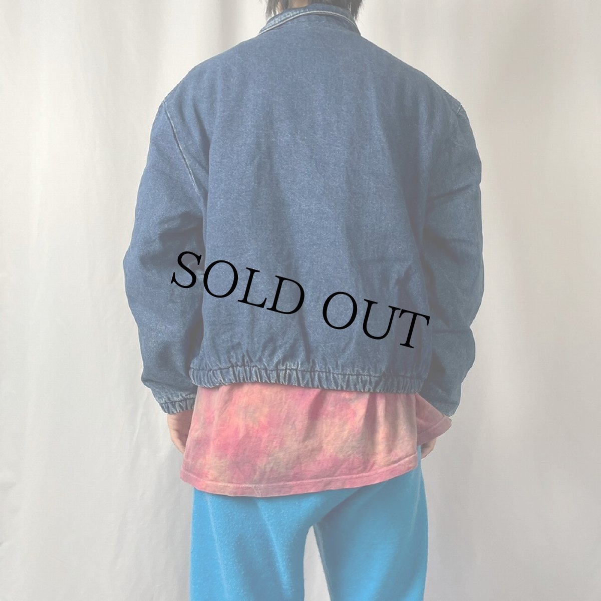 画像3: 80's L.L.Bean USA製 裏地チェック 中綿入り ジップアップデニムジャケット L (3)