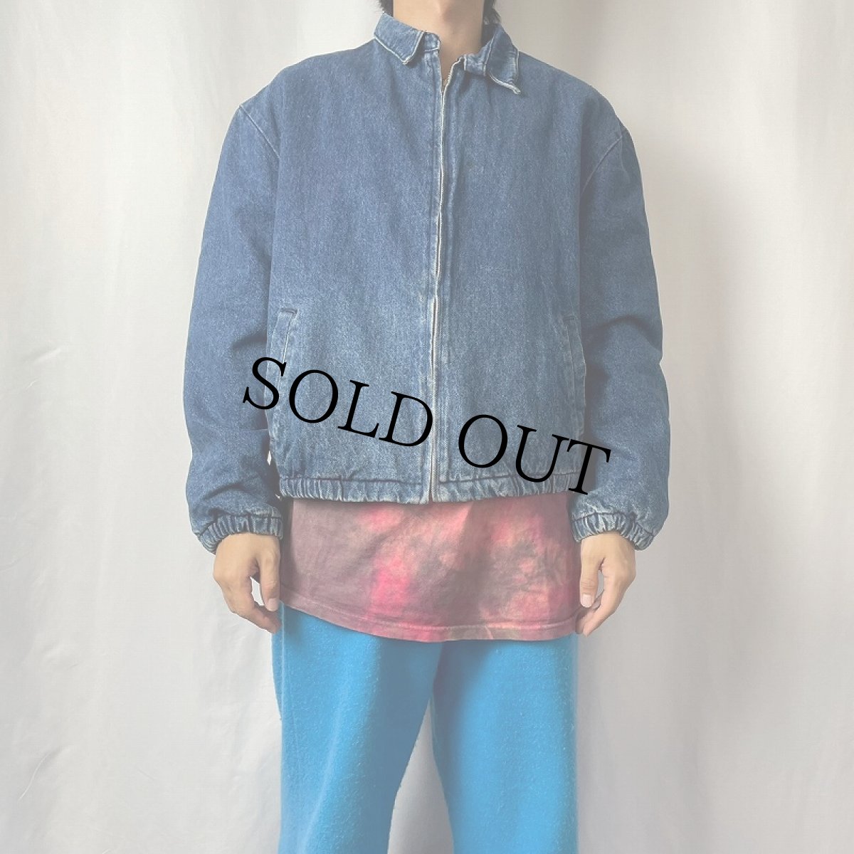 画像2: 80's L.L.Bean USA製 裏地チェック 中綿入り ジップアップデニムジャケット L (2)