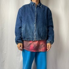 画像2: 80's L.L.Bean USA製 裏地チェック 中綿入り ジップアップデニムジャケット L (2)