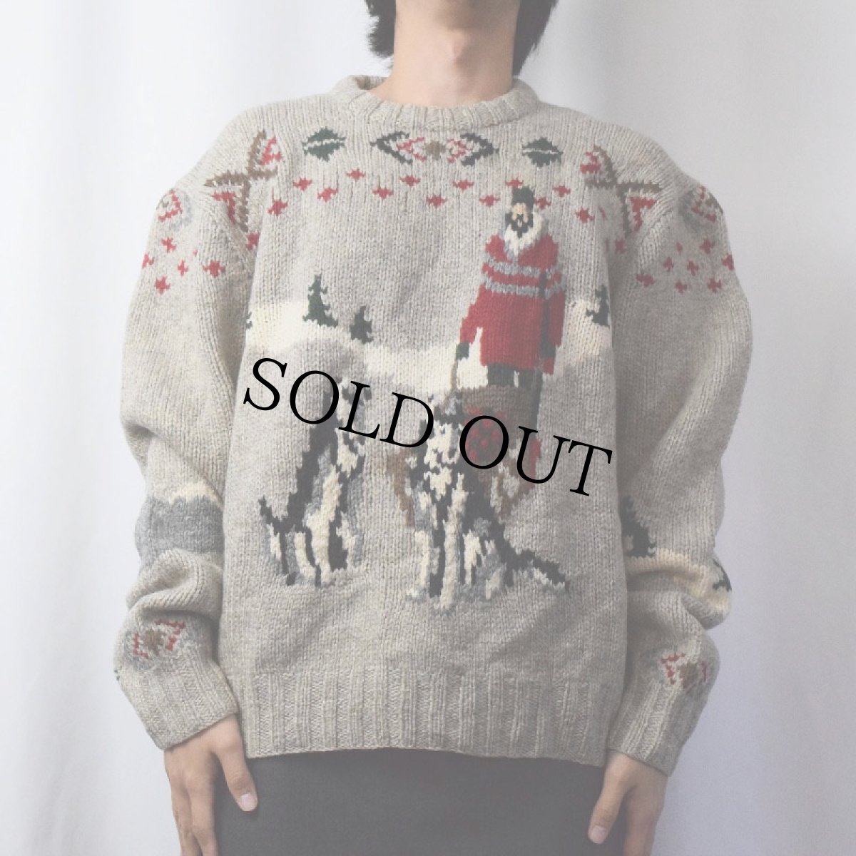 画像2: 90's POLO Ralph Lauren ハスキー柄 ウールハンドニットセーター L (2)