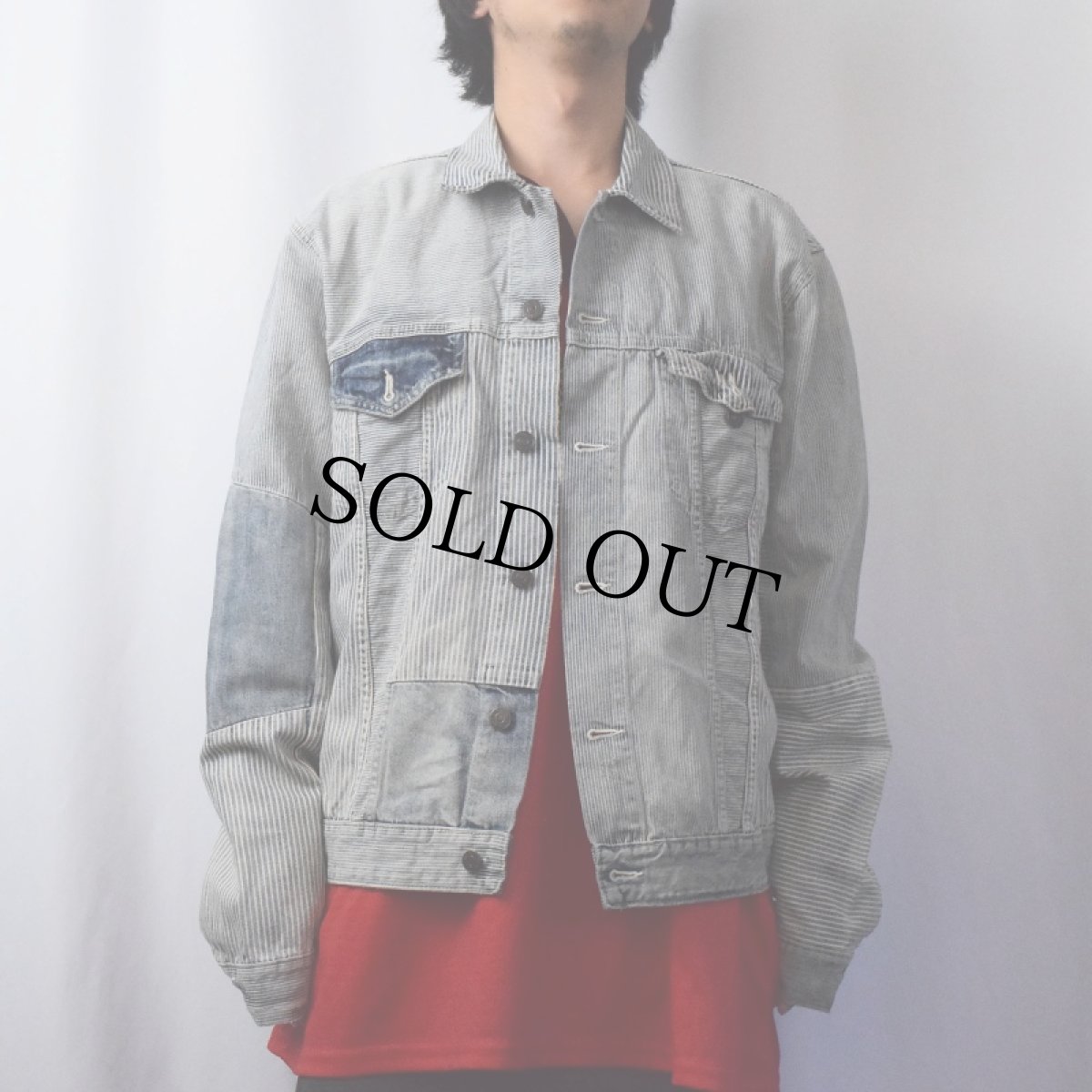 画像2: Ralph Lauren Denim & Supply パッチワーク ヒッコリーデニムジャケット XL (2)