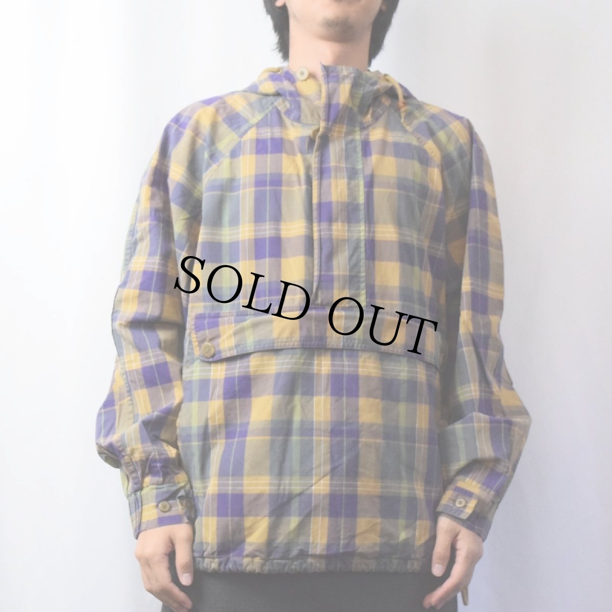 画像2: 90's GAP チェック柄 ハーフジップ コットンアノラックパーカー M (2)