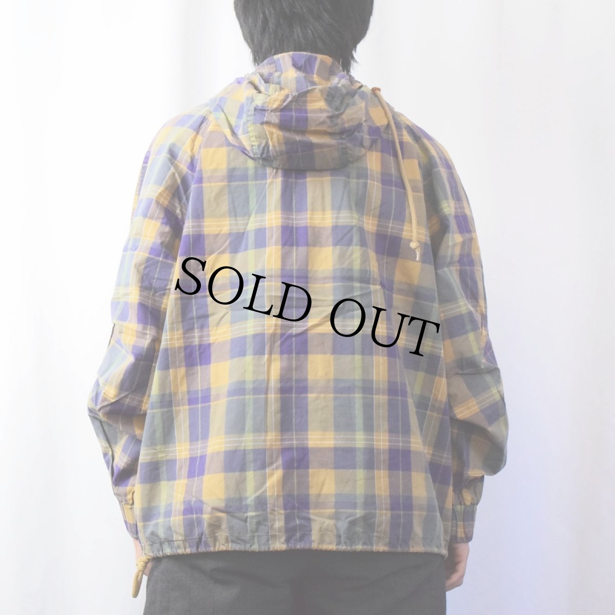 画像3: 90's GAP チェック柄 ハーフジップ コットンアノラックパーカー M (3)