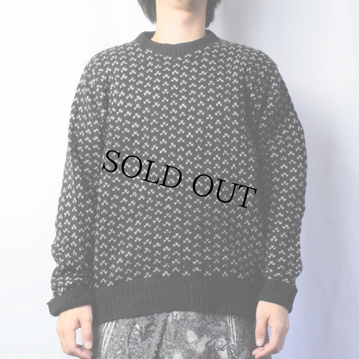 画像2: 80〜90's ENVIRONMENTAL CLOTHING USA製 バーズアイ柄 ウールニットセーター BLACK M (2)