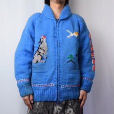 画像3: 70〜80's "ALASKA" オオカミ柄 ウールカウチンニットジャケット (3)