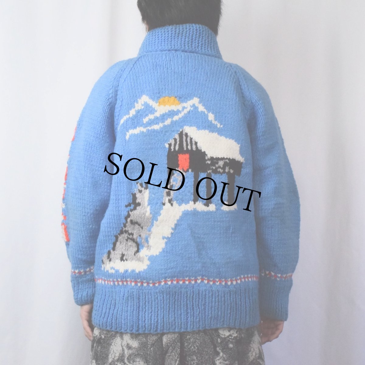 画像4: 70〜80's "ALASKA" オオカミ柄 ウールカウチンニットジャケット (4)