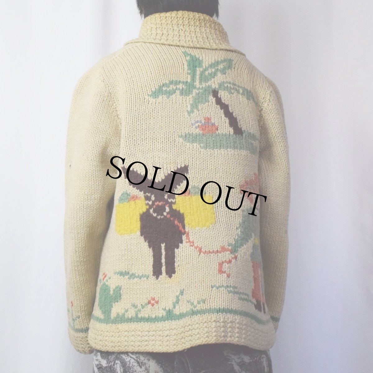 画像4: 60's 風景柄 ウールカウチンニットカーディガン (4)