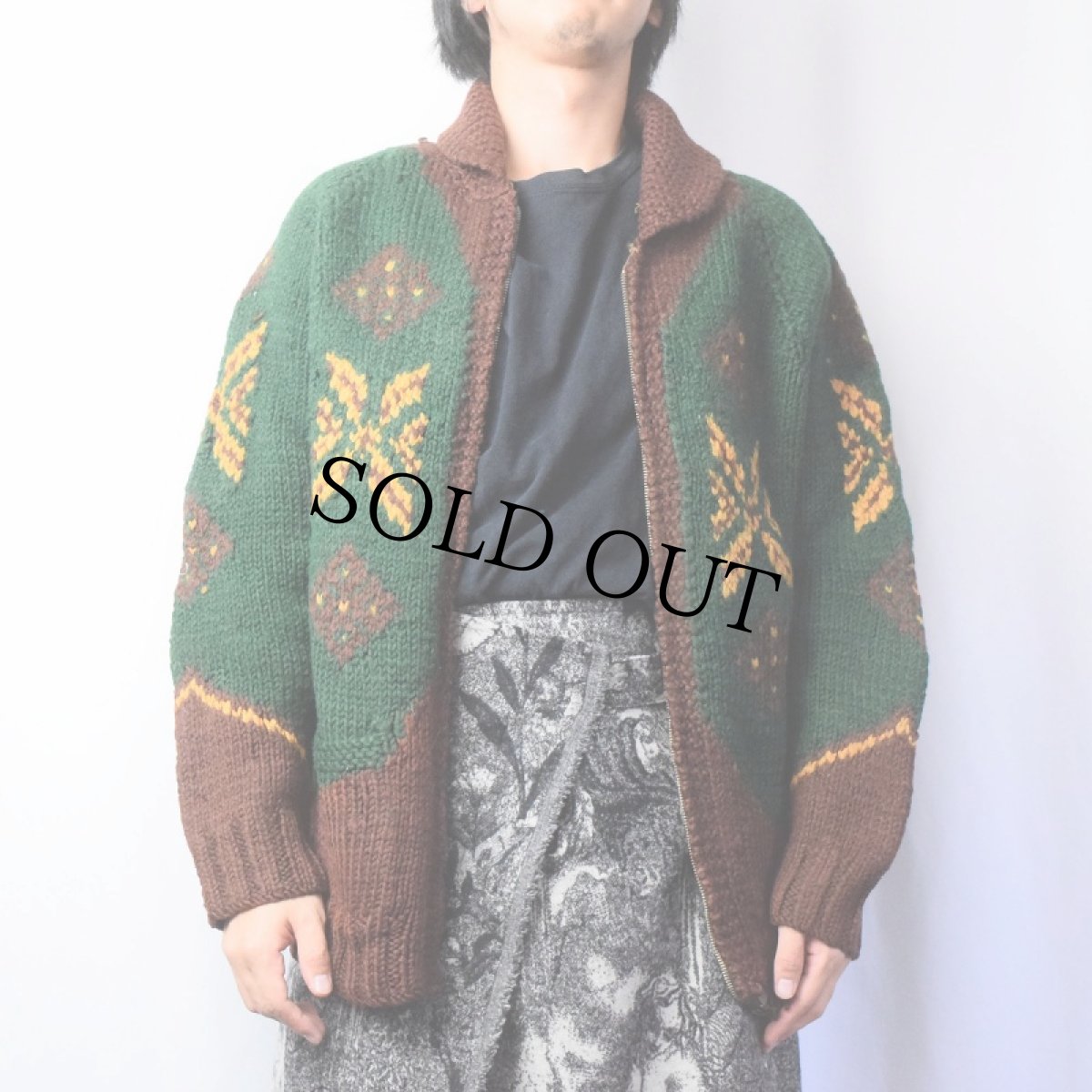 画像2: 60's 柄編み ウールカウチンニットジャケット (2)