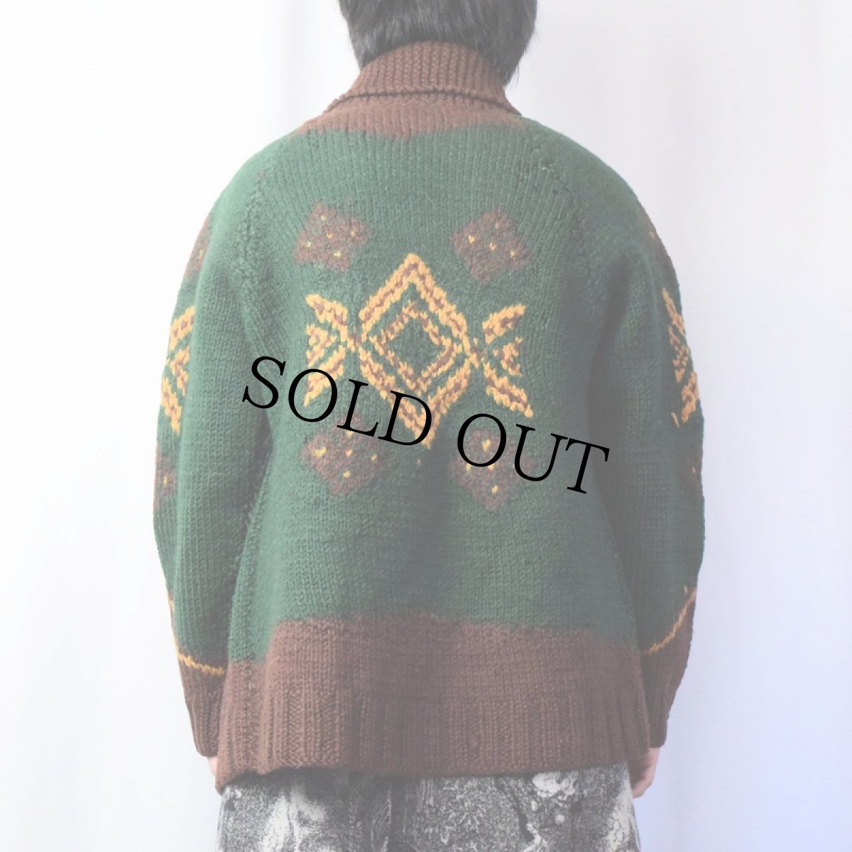 画像3: 60's 柄編み ウールカウチンニットジャケット (3)