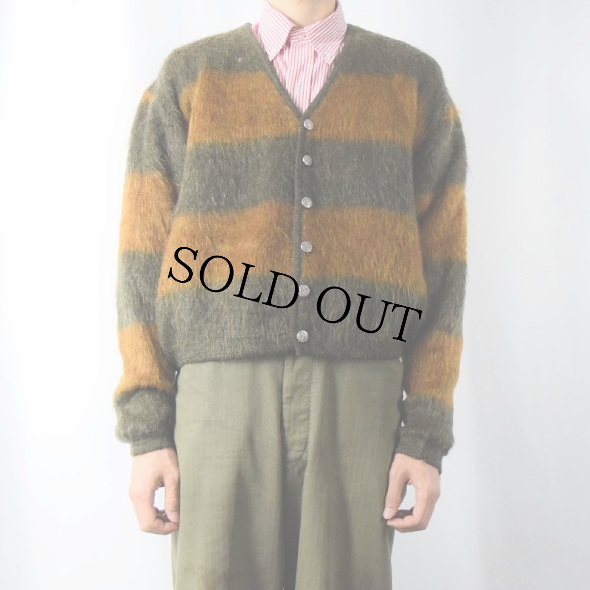 画像2: 60's Jantzen USA製 ボーダー柄 モヘアニットカーディガン M (2)