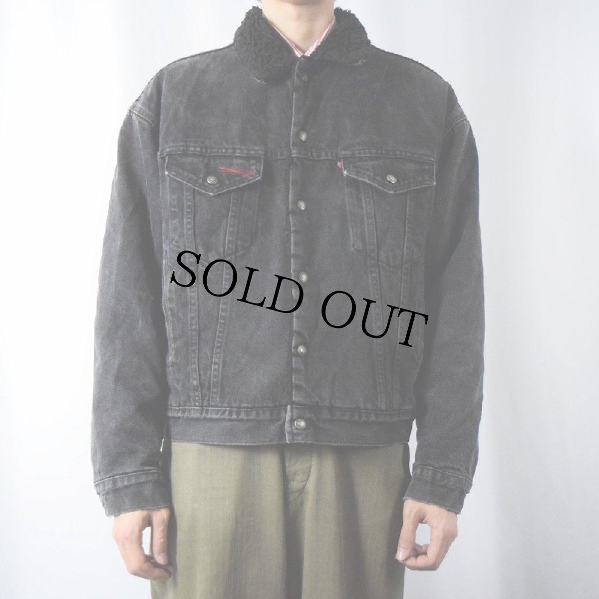 画像2: 80〜90's Levi's ブラックデニムボアジャケット (2)