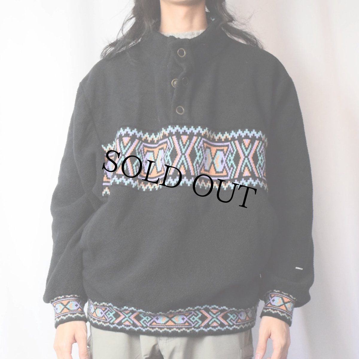 画像2: POLARTEC デザインフリースプルオーバー BLACK M (2)