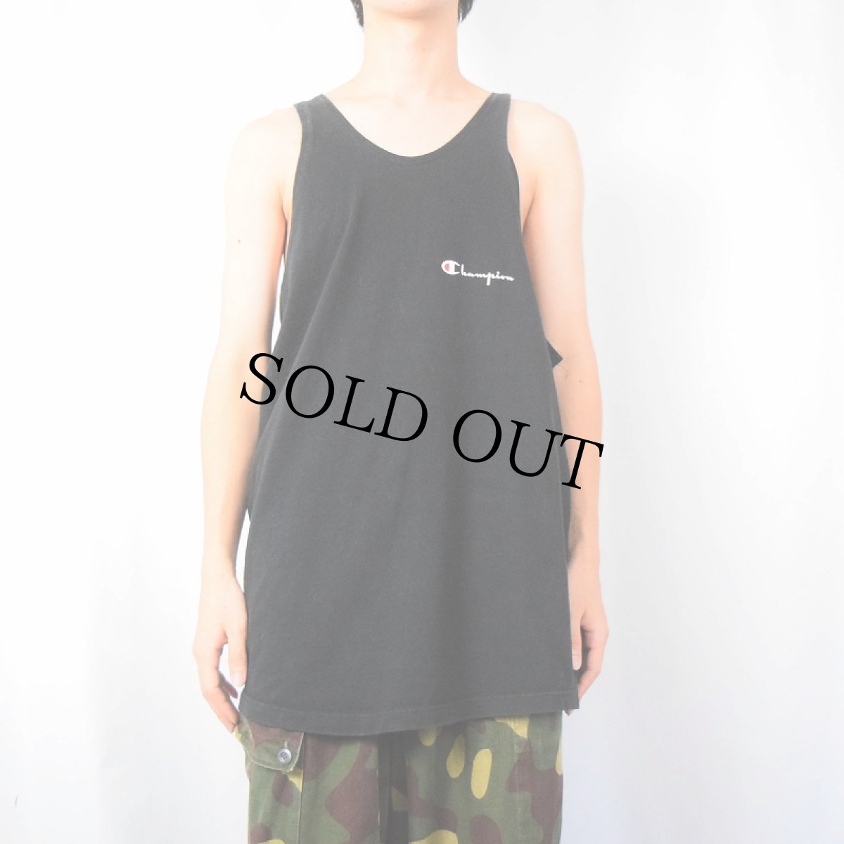 画像2: 90's Champion USA製 ロゴプリント タンクトップ BLACK XL (2)