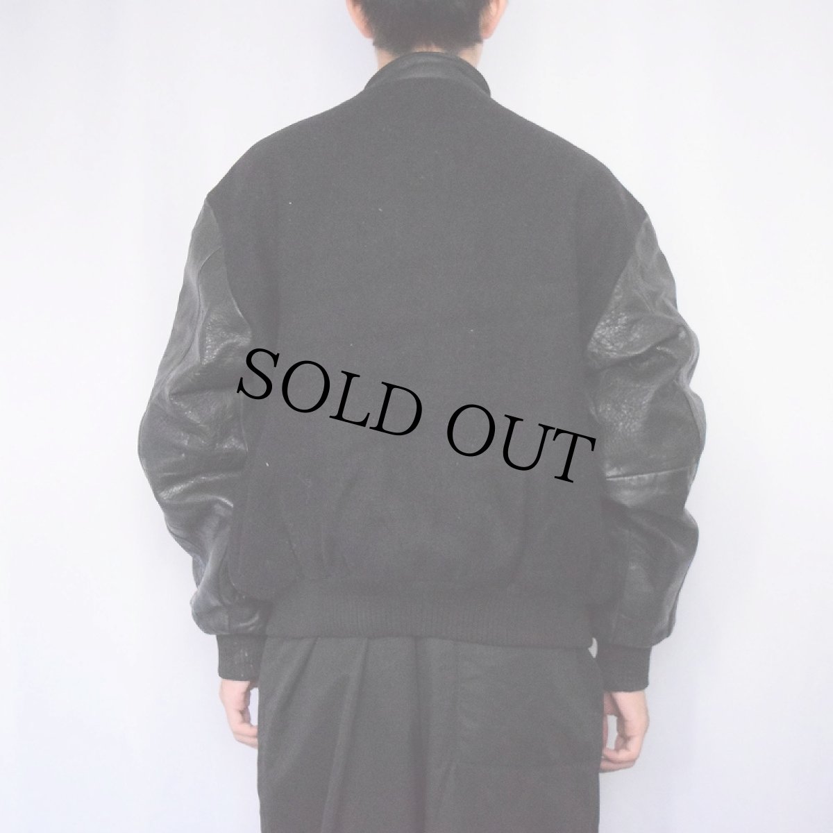 画像3: 90's AJ WEAR CANADA製 "IBM" ロゴ刺繍 メルトン×レザースタジャン BLACK L (3)