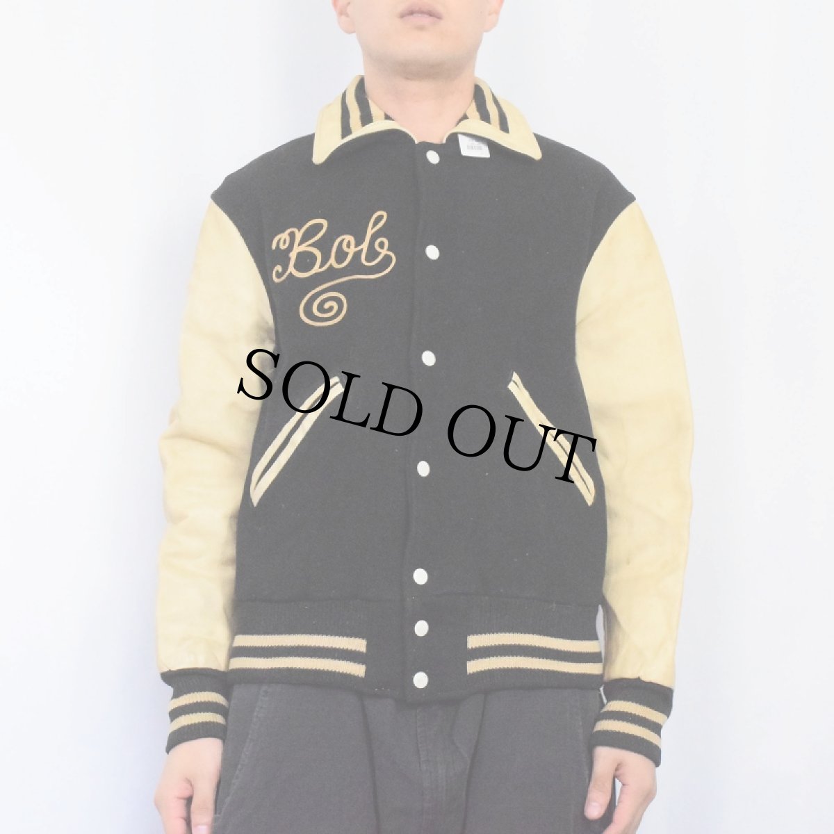 画像3: 50〜60's "Brown Atherton" チェーン刺繍 レザー×ウール スタジャン (3)