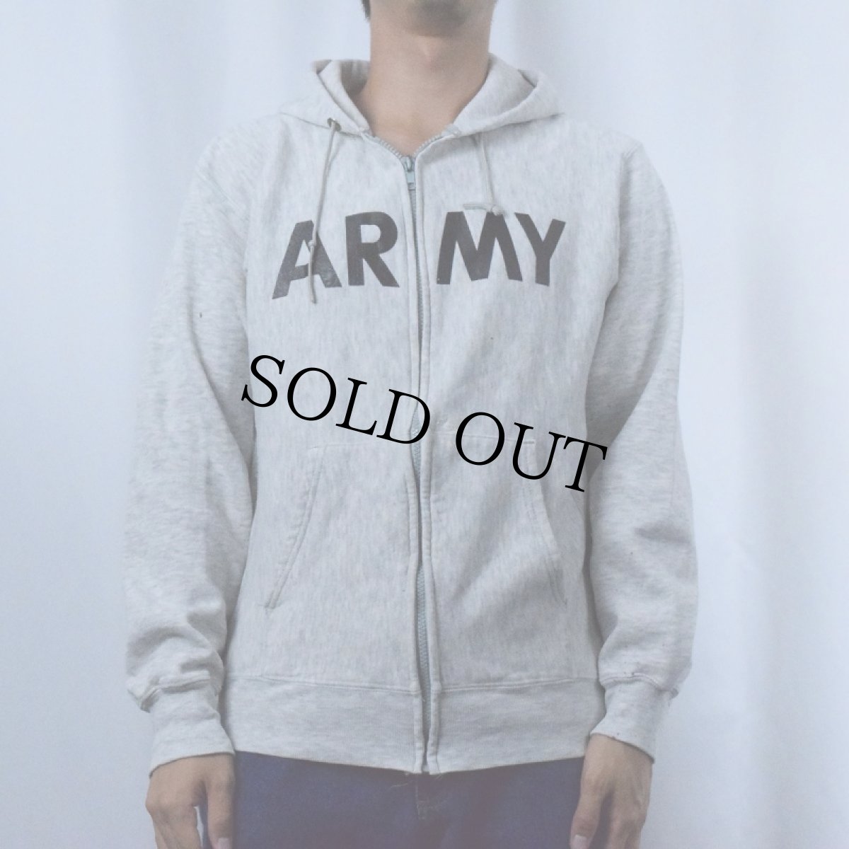 画像2: 90's Champion USA製 "ARMY" プリントスウェットジップパーカー M (2)