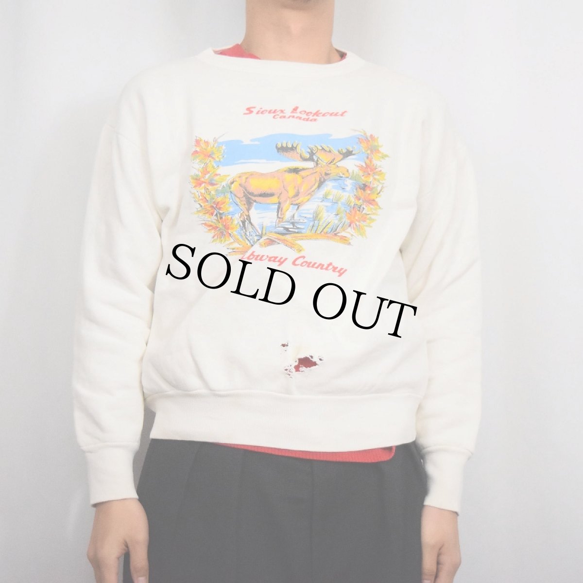 画像2: 60's 前V はめ込みガゼット "Sioux Lookout" プリントスウェット (2)