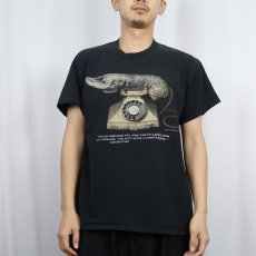画像2: 90's Salvador Dali "Lobster Telephone " アートプリントTシャツ BLACK (2)