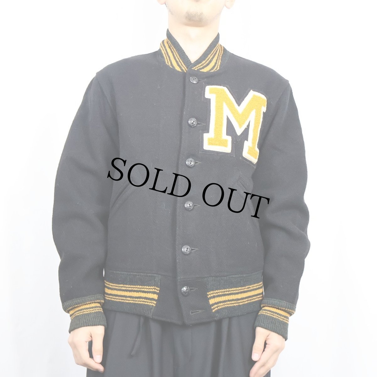 画像2: 50's パッチ付き メルトンウール ボタンスタジャン BLACK (2)