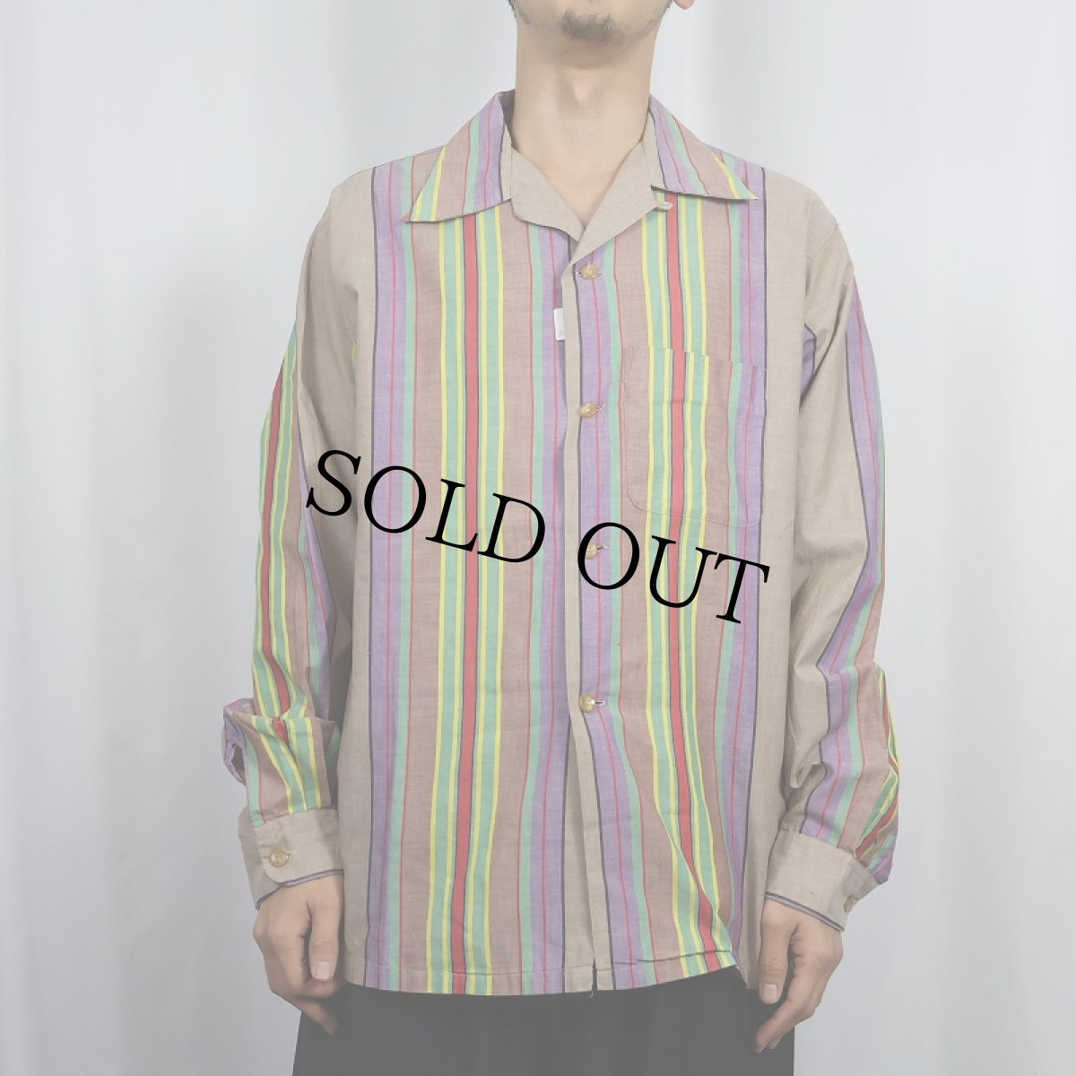 画像2: 50's PENNEY'S TOWNCRAFT ストライプ柄 コットンオープンカラーシャツ L (2)