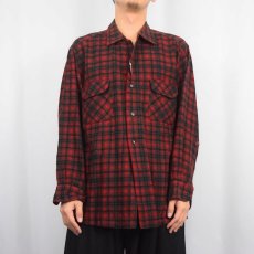 画像2: 50's PENDLETON チェック柄 オープンカラーウールシャツ XL (2)